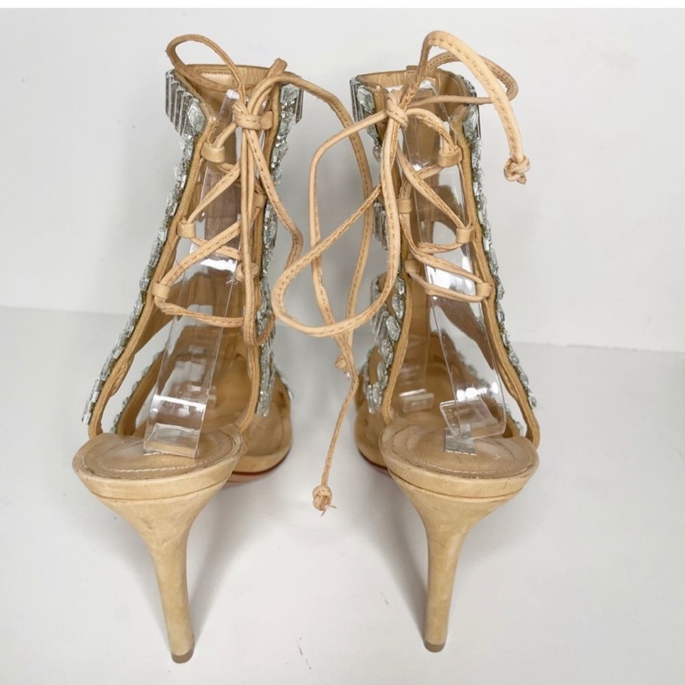 SCHUTZ Suede Paloma Wrap Heels, Color: Oyster, 40 EU/9 US Embellished St… - Picture 6 of 12